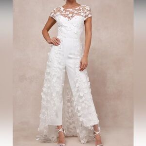 Sophisticated Passion White Floral Embroidered Overlay Jumpsuit